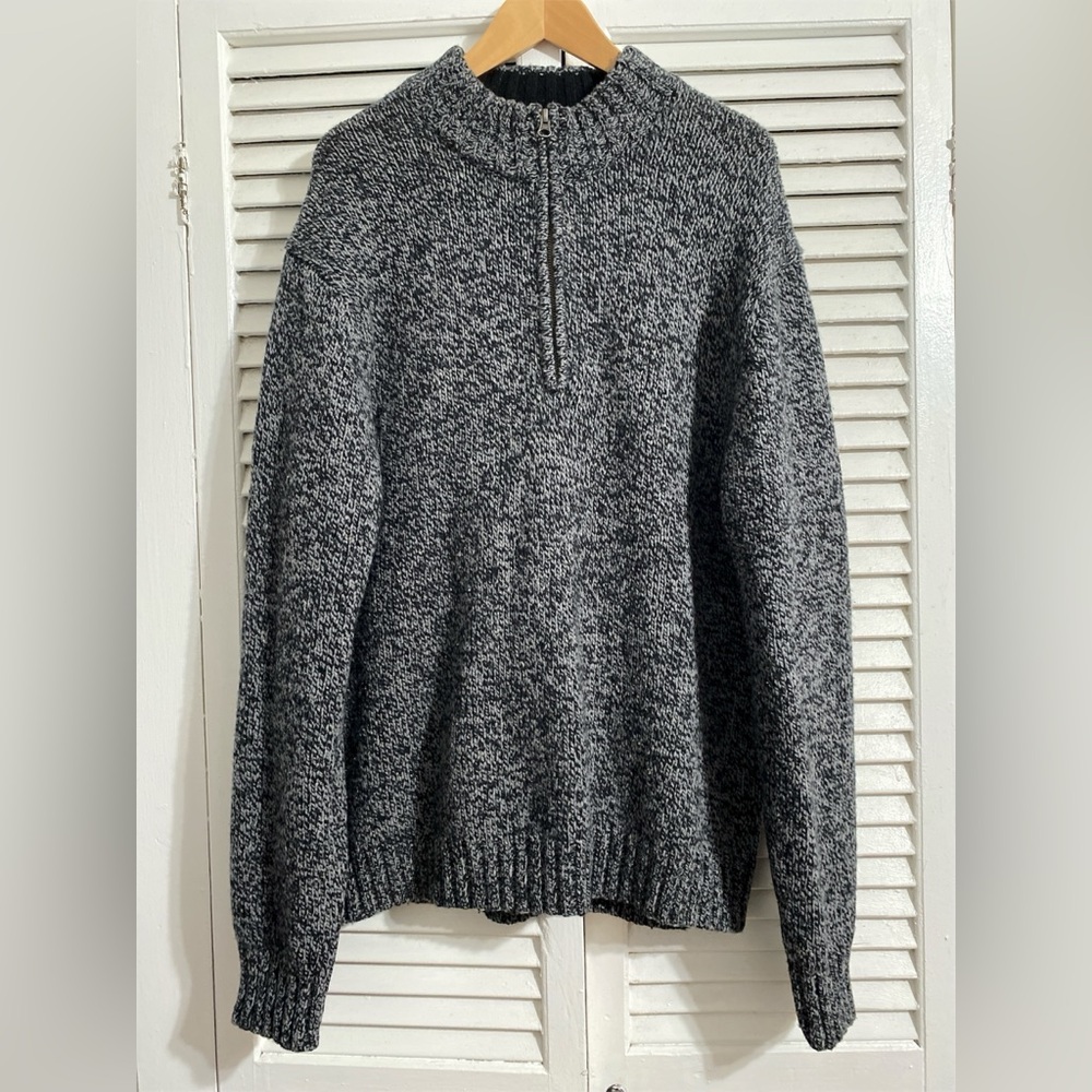 Mens Xl Woorich Gray/Black Speckled Chunky Knit Lambs Wool 1/4 Zip Sweater
